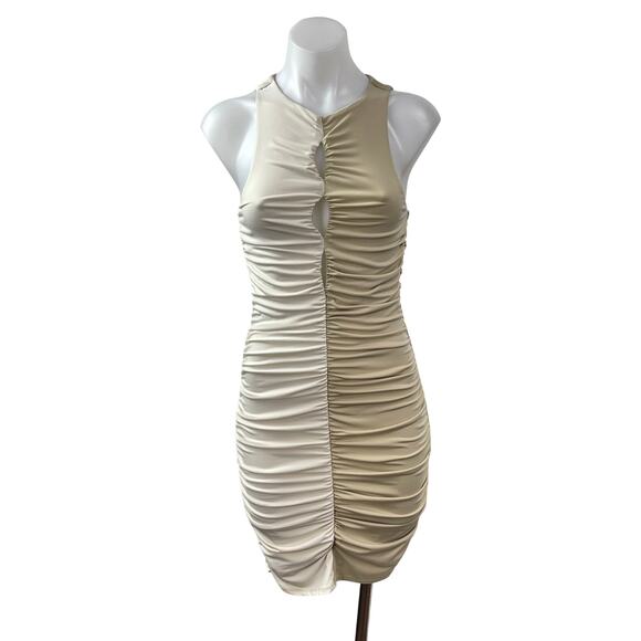 Abercrombie & Fitch Dresses & Skirts - Abercrombie & Fitch Beige Khaki Colorblock Cutout Ruched Mini Bodycon Dress ST